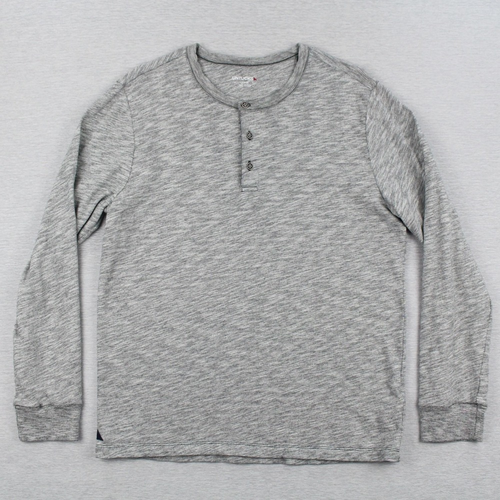 Untuckit Altos Henley Shirt Mens Size L Gray Long Sleeve Cotton